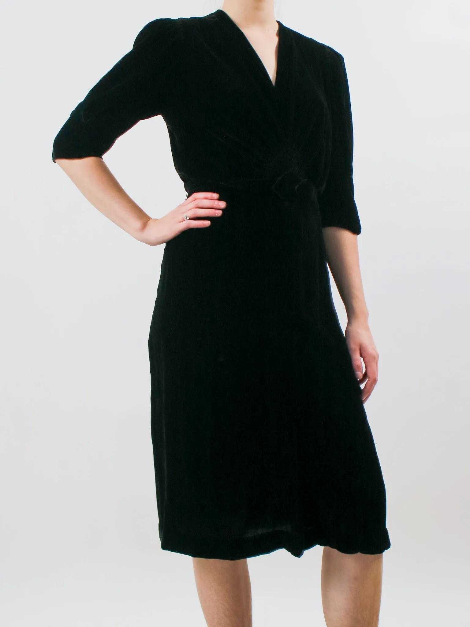 1930s Black Silk Velvet Cocktail Dress