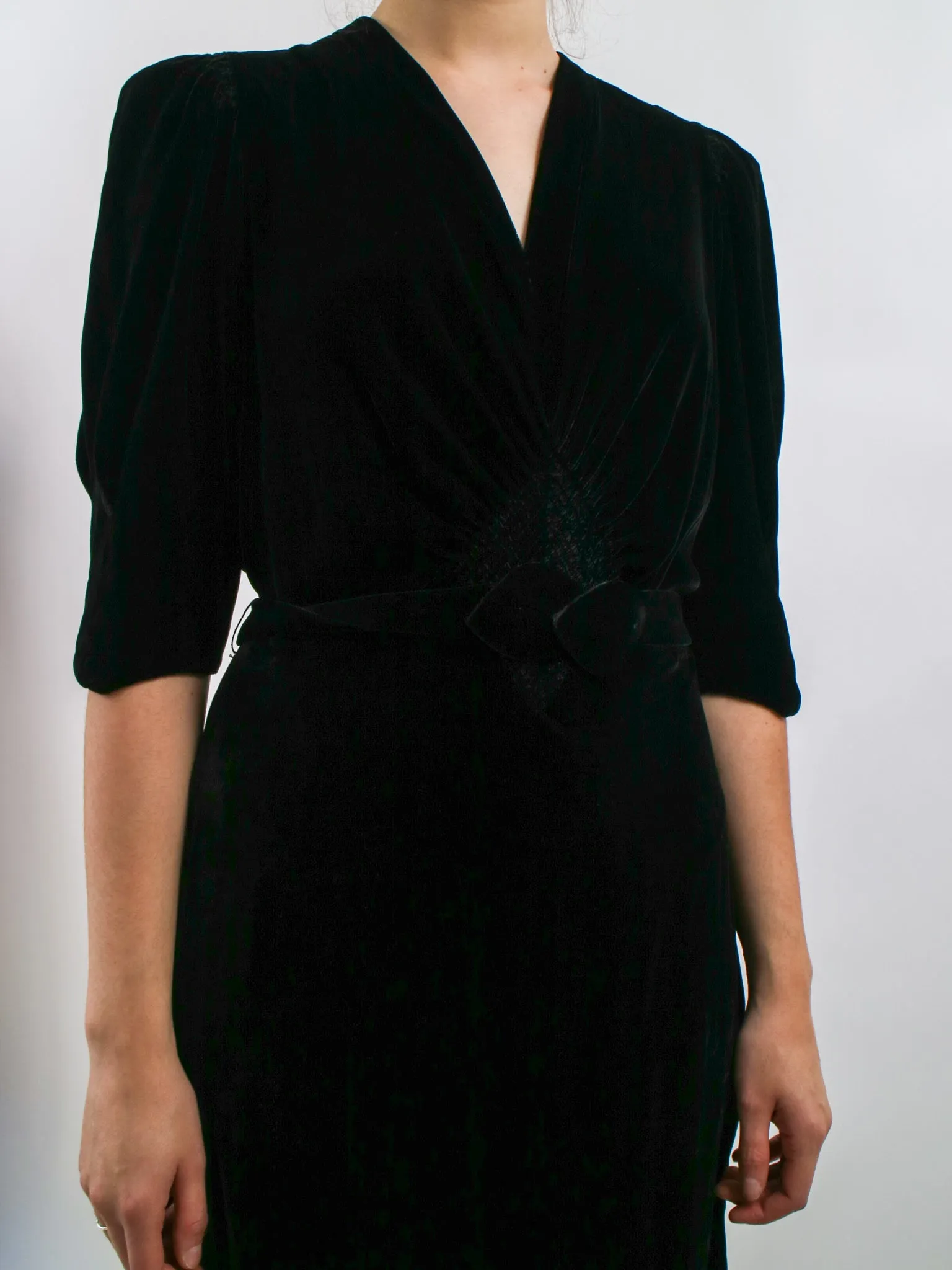 1930s Black Silk Velvet Cocktail Dress