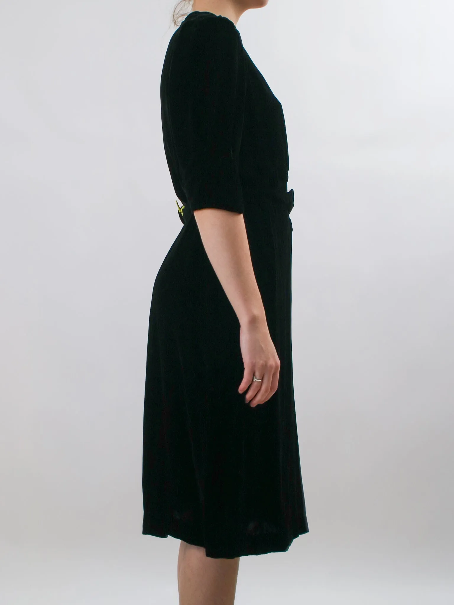 1930s Black Silk Velvet Cocktail Dress