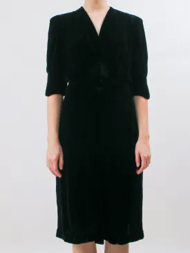 1930s Black Silk Velvet Cocktail Dress