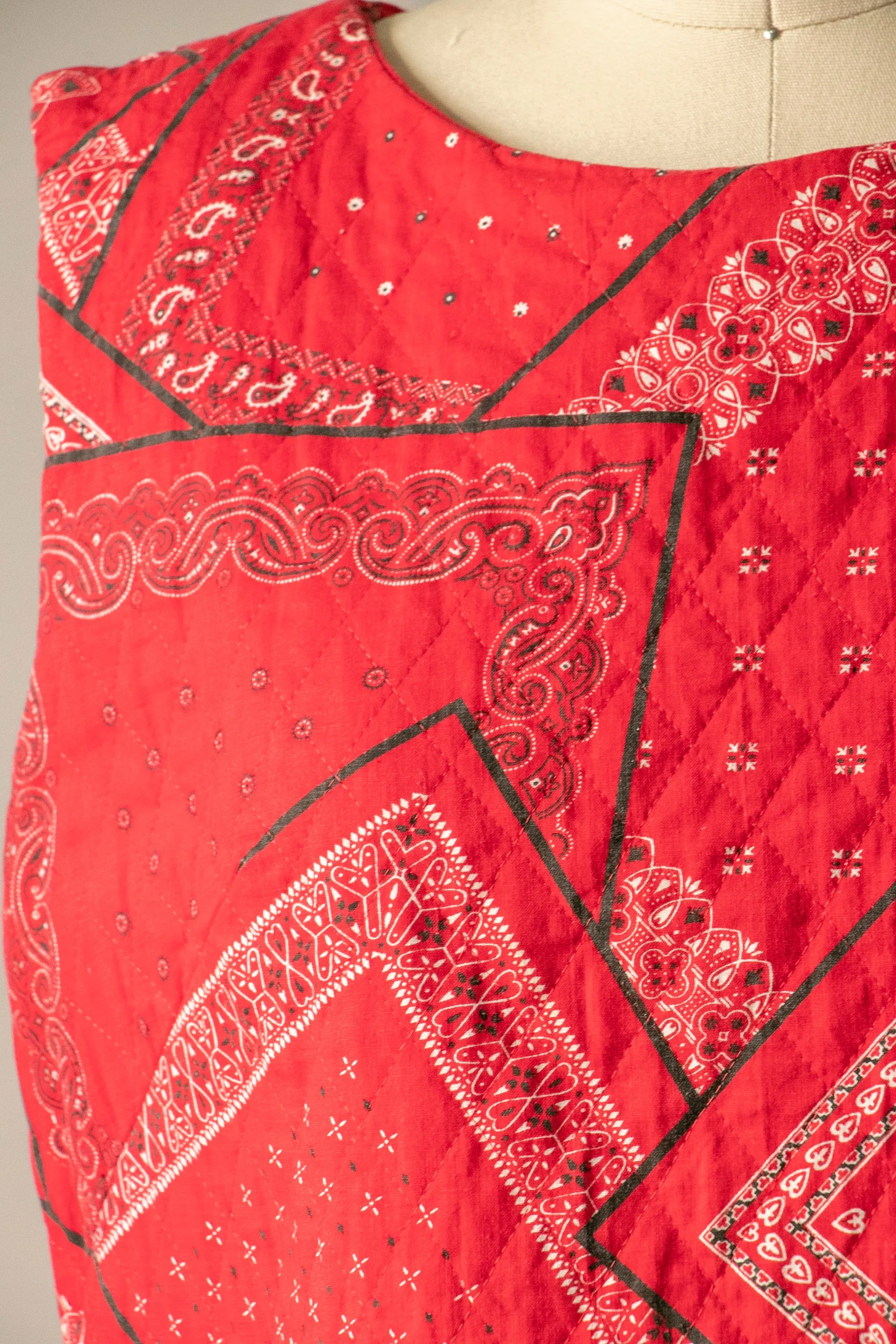 1960s Quilted Dress Bandana Cotton Loungewear Shift S