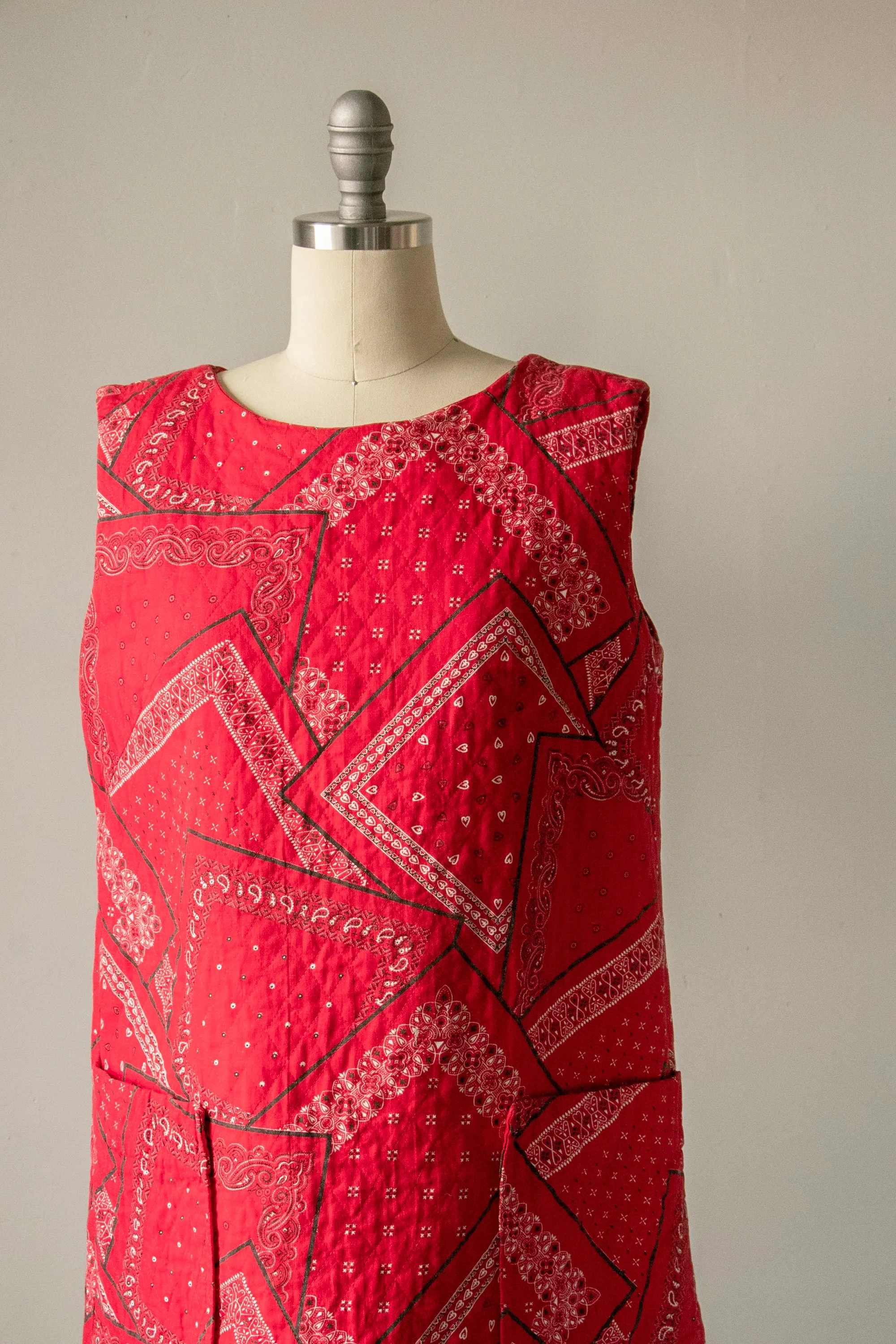 1960s Quilted Dress Bandana Cotton Loungewear Shift S