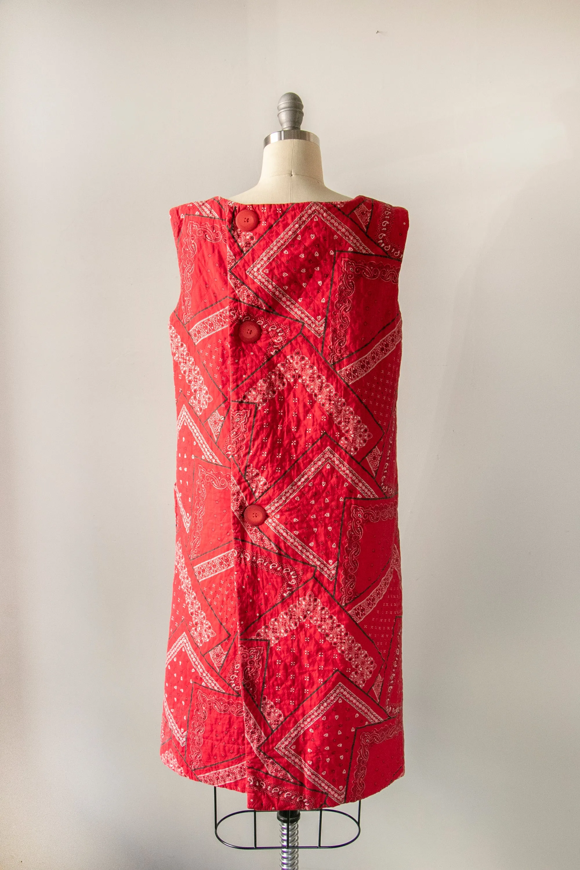 1960s Quilted Dress Bandana Cotton Loungewear Shift S