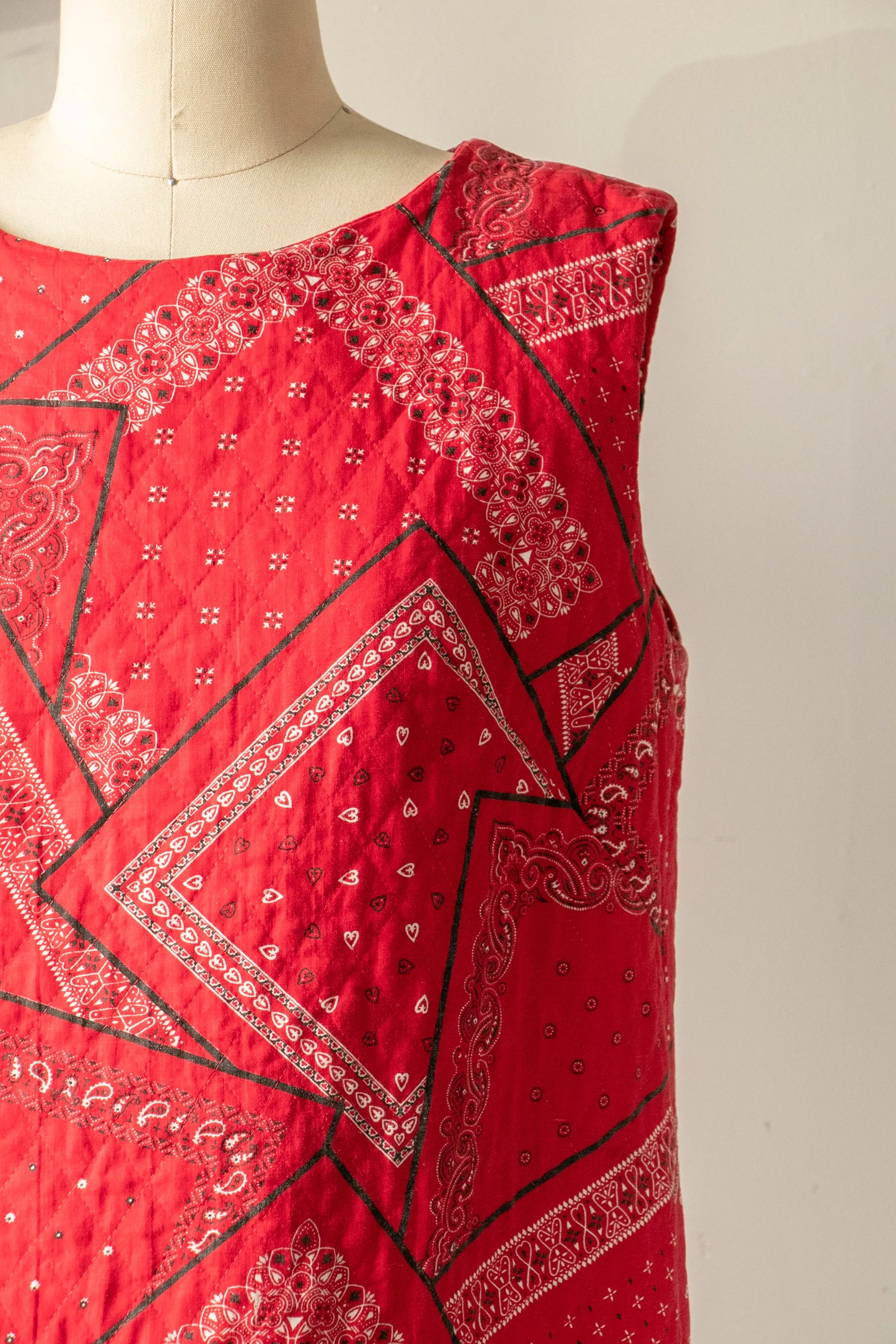 1960s Quilted Dress Bandana Cotton Loungewear Shift S