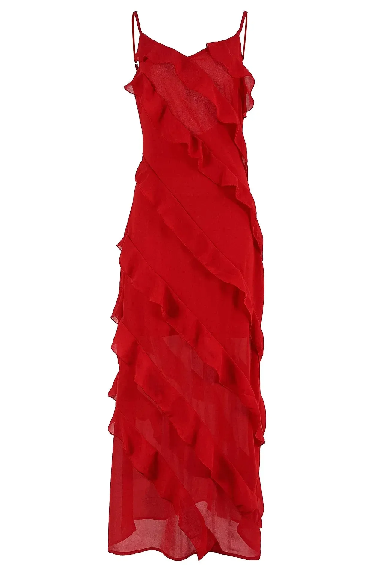 2024 Women's Ruffles Chiffon Maxi Dresses Backlesss Split Sexy Porm Dress Red Long Summer Wedding Party Dress Elegant Vestidos