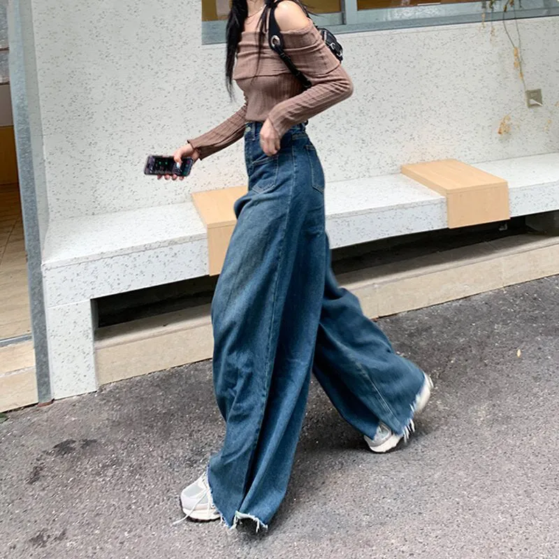 90s Grunge Style Wide Leg Denim Pants for Women