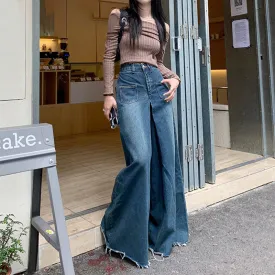 90s Grunge Style Wide Leg Denim Pants for Women
