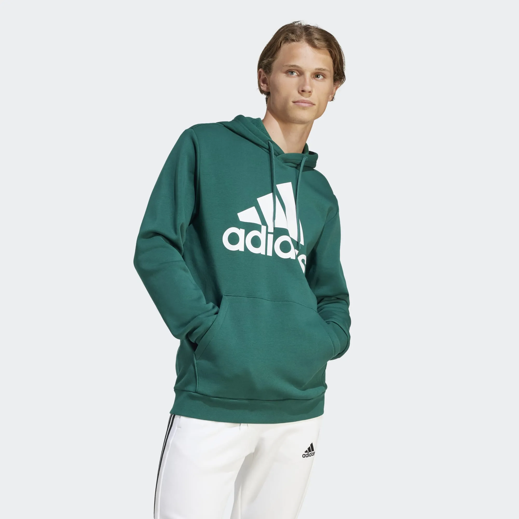 ADIDAS ESSENTIALS BIG LOGO FLEECE HOODIE - MENS - GREEN