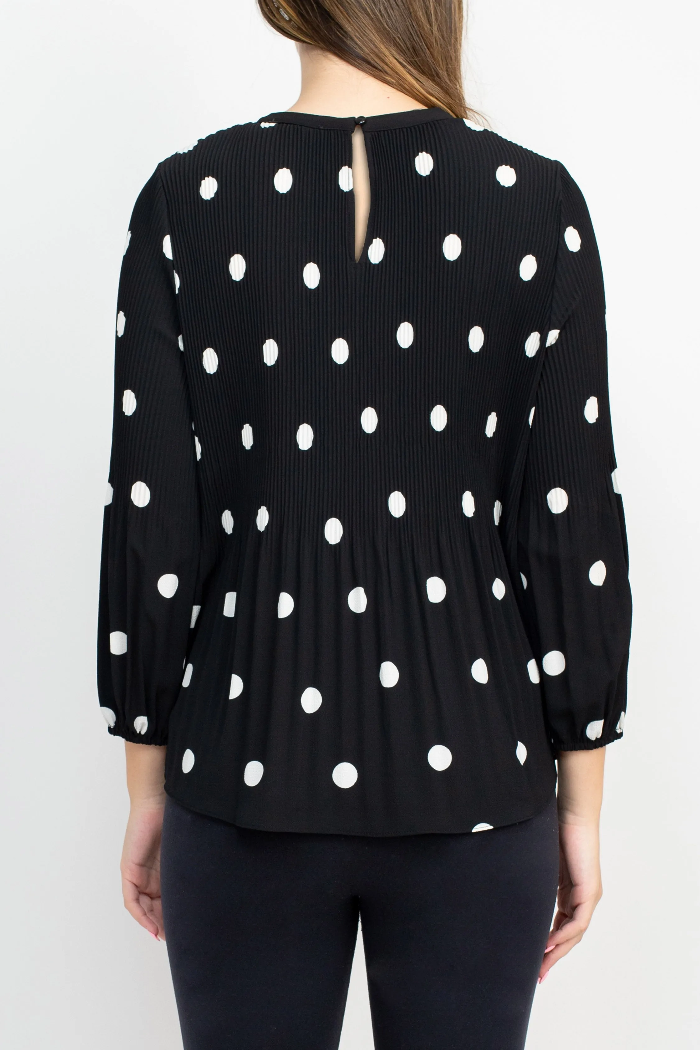 Adrianna Papell Crew Neck 3/4 Sleeve Keyhole Back Ruched Waist Multi Print Woven Blouse