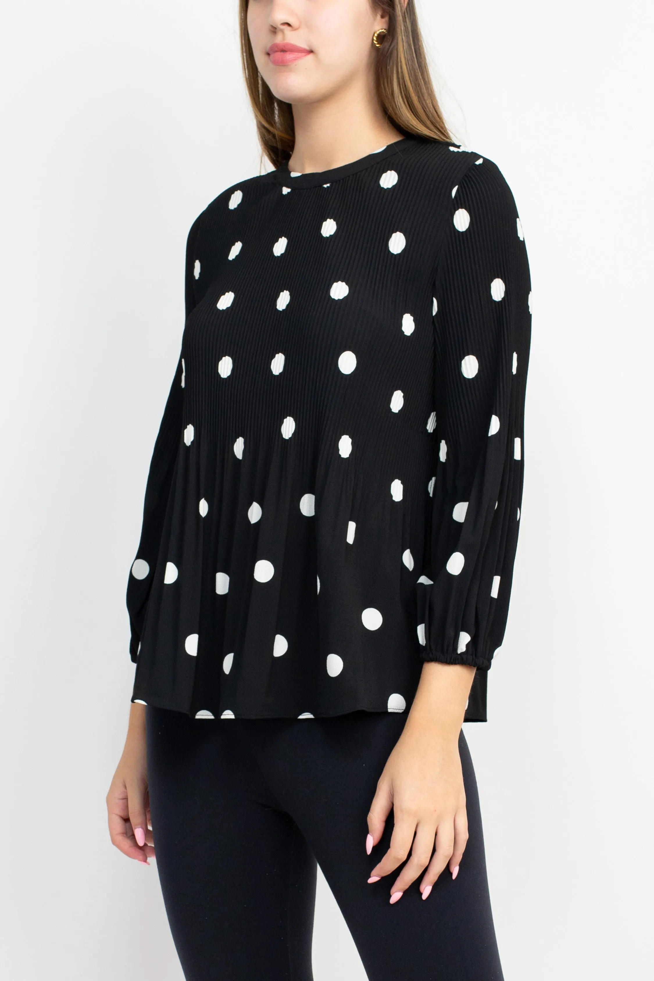 Adrianna Papell Crew Neck 3/4 Sleeve Keyhole Back Ruched Waist Multi Print Woven Blouse