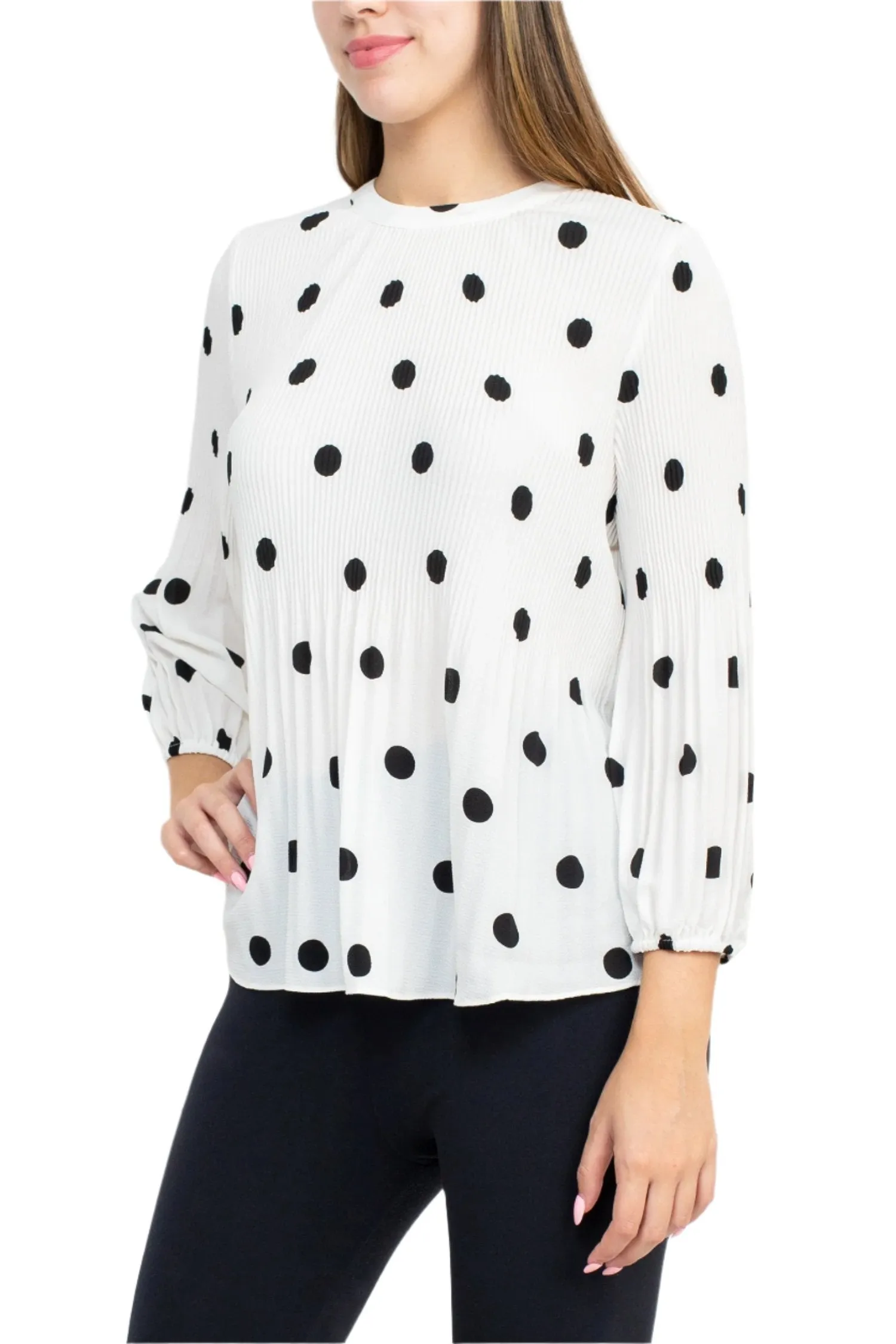 Adrianna Papell Crew Neck 3/4 Sleeve Keyhole Back Ruched Waist Multi Print Woven Blouse