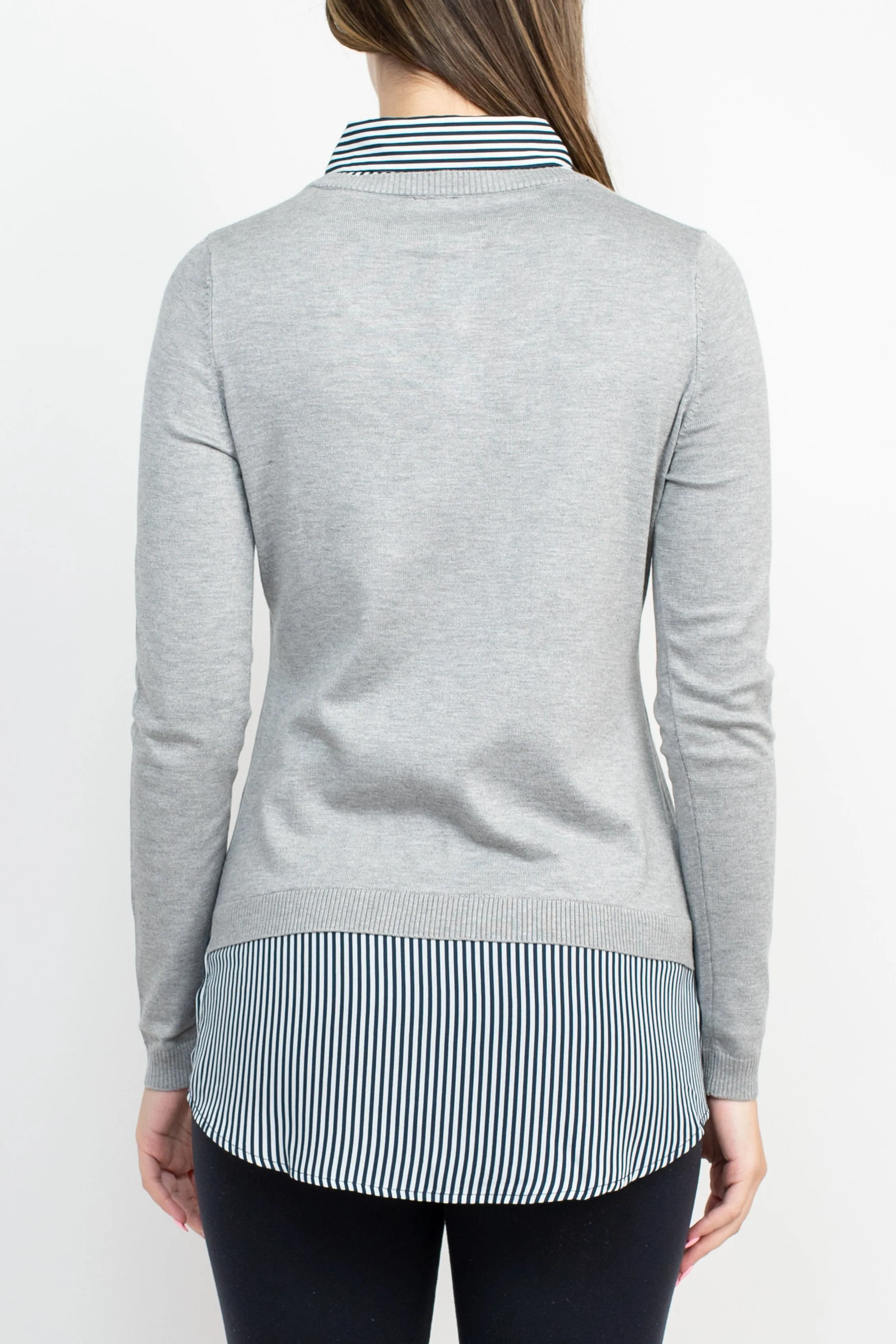 Adrianna Papell V-Neck Long Sleeve Solid Woven Sweater