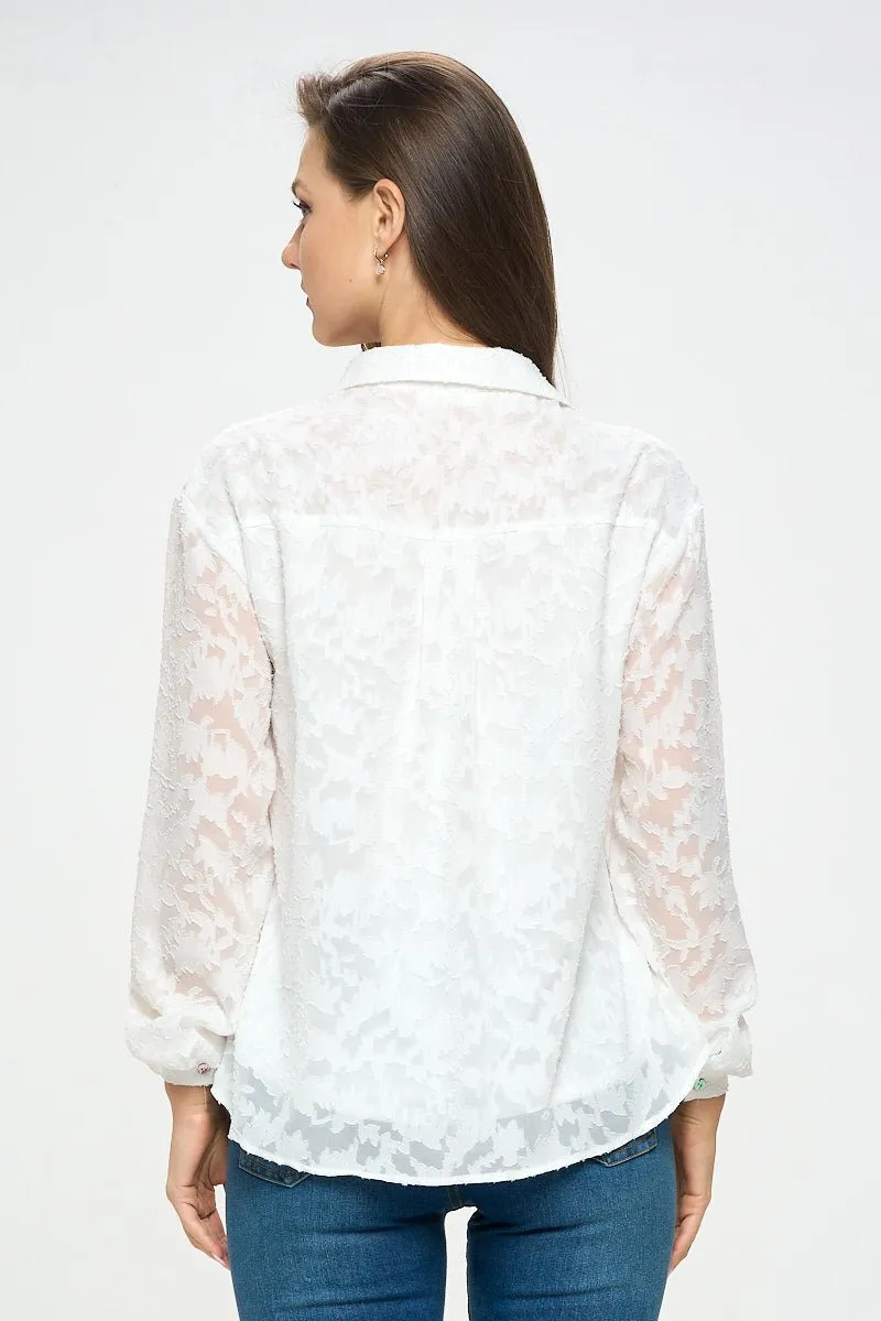 Alison Roll-Tab Sleeve Collared Lace Blouse