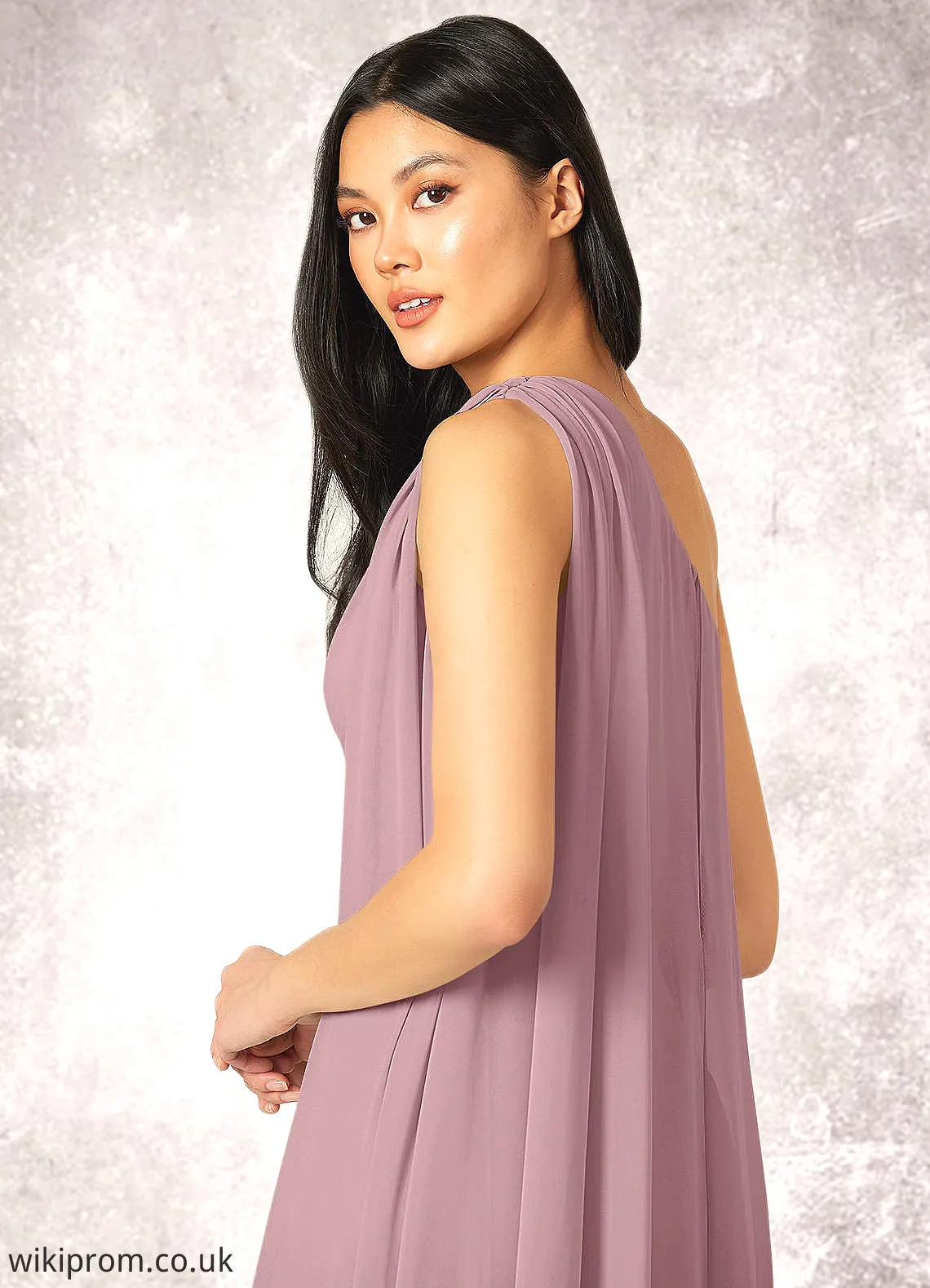 Aliya Mermaid One Shoulder Chiffon Chapel Train Dress SWKP0019739