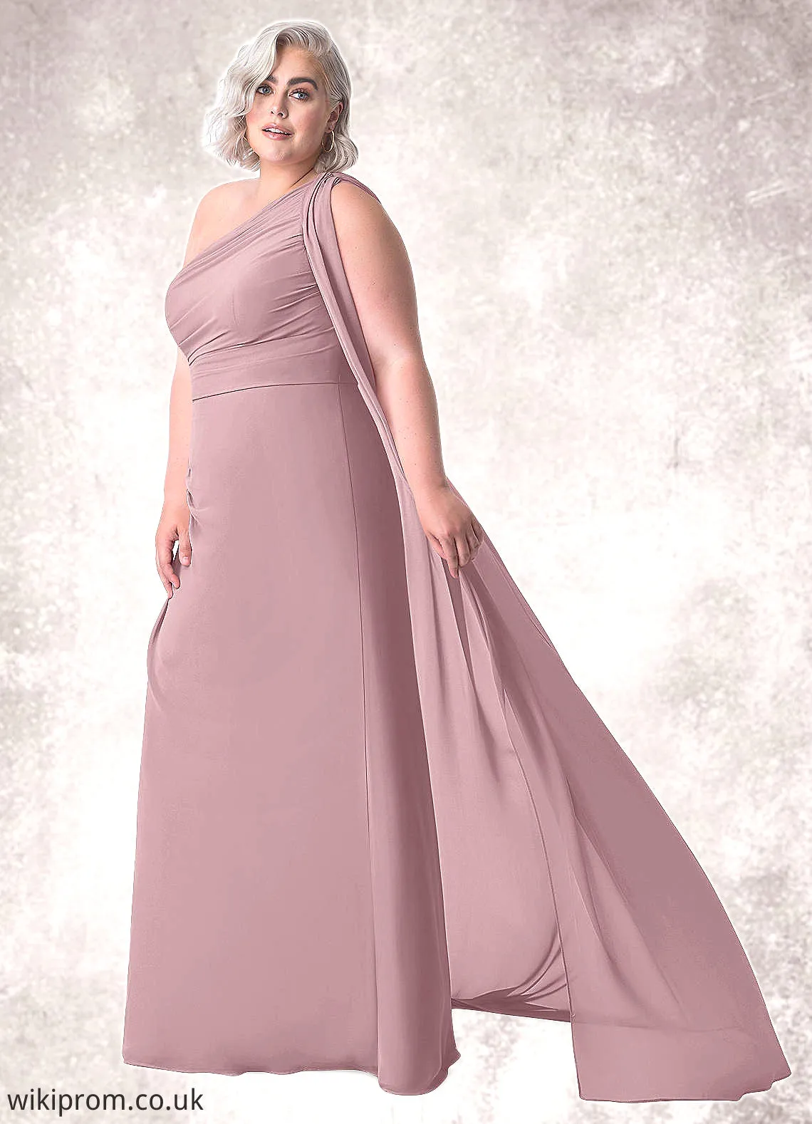 Aliya Mermaid One Shoulder Chiffon Chapel Train Dress SWKP0019739
