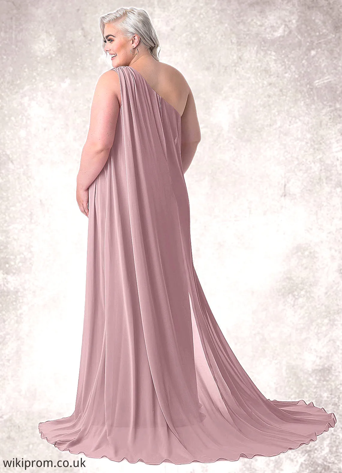 Aliya Mermaid One Shoulder Chiffon Chapel Train Dress SWKP0019739