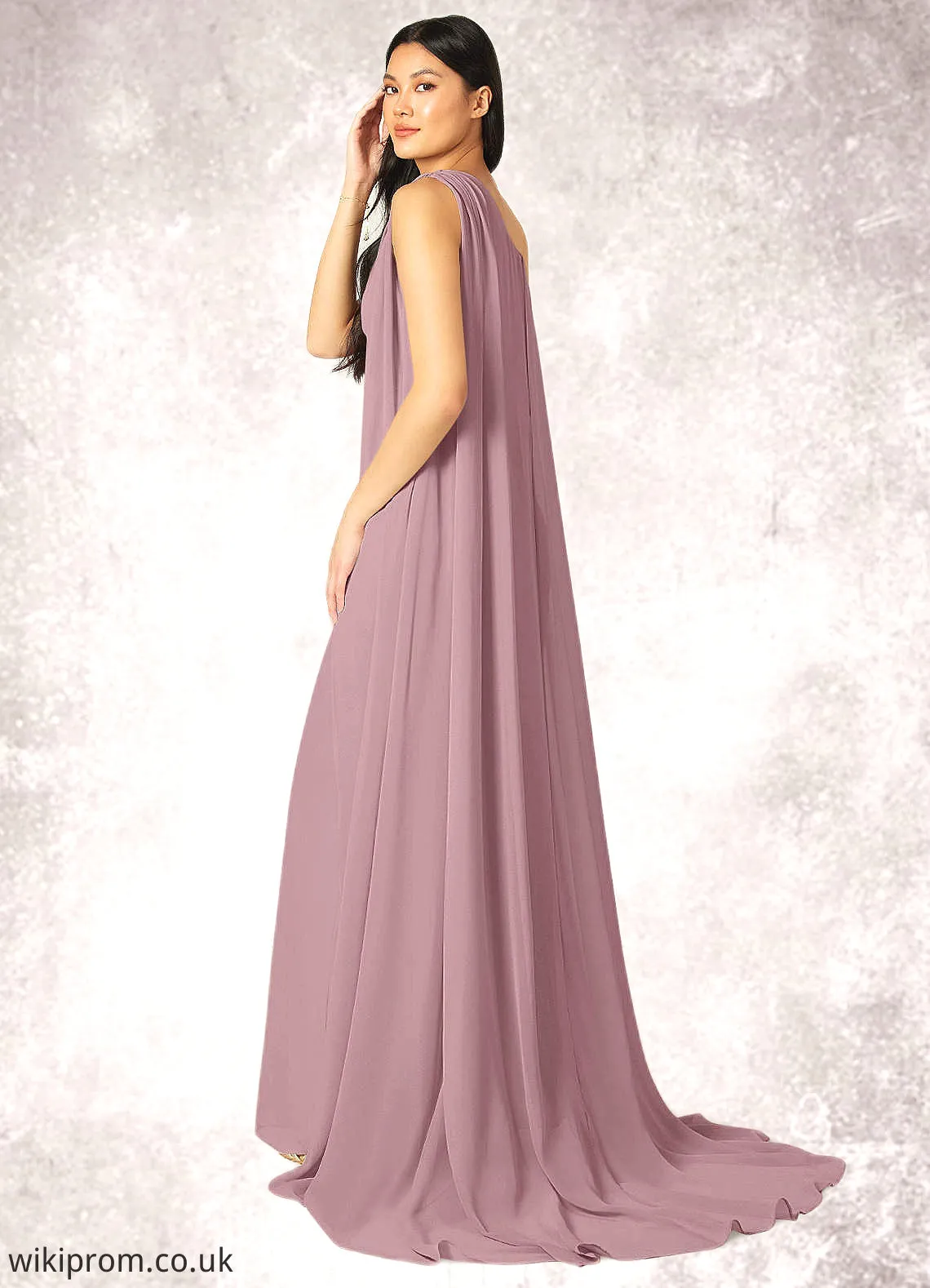 Aliya Mermaid One Shoulder Chiffon Chapel Train Dress SWKP0019739