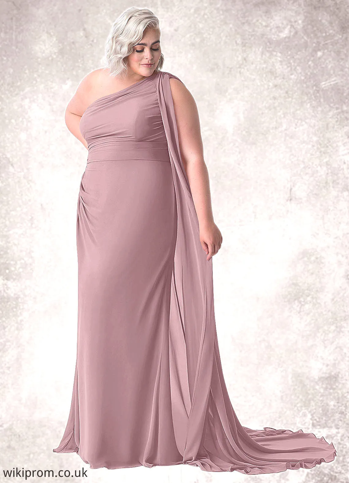 Aliya Mermaid One Shoulder Chiffon Chapel Train Dress SWKP0019739