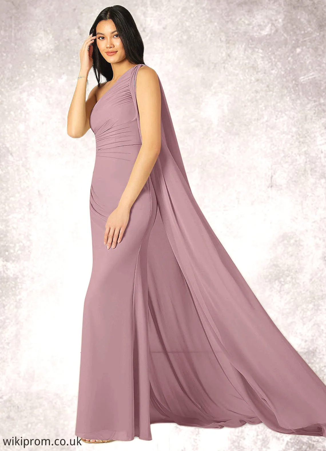 Aliya Mermaid One Shoulder Chiffon Chapel Train Dress SWKP0019739