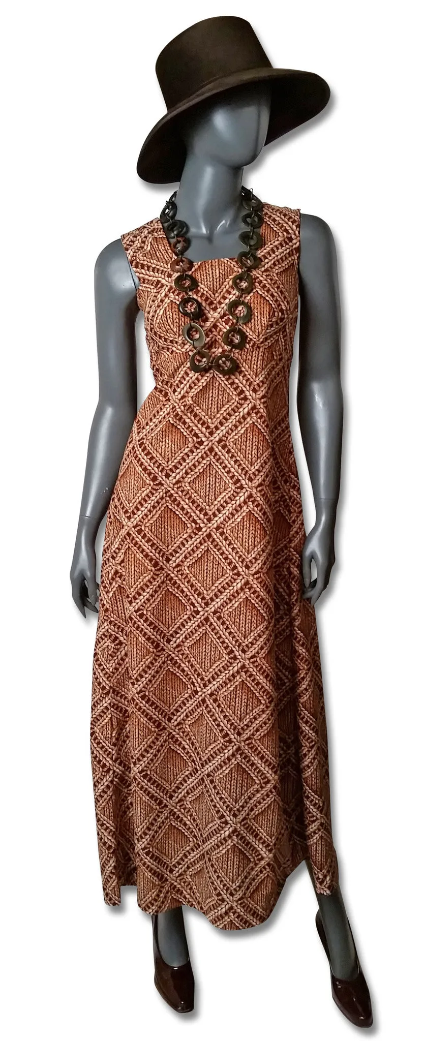 Basket Print 1960s Maxi Dress