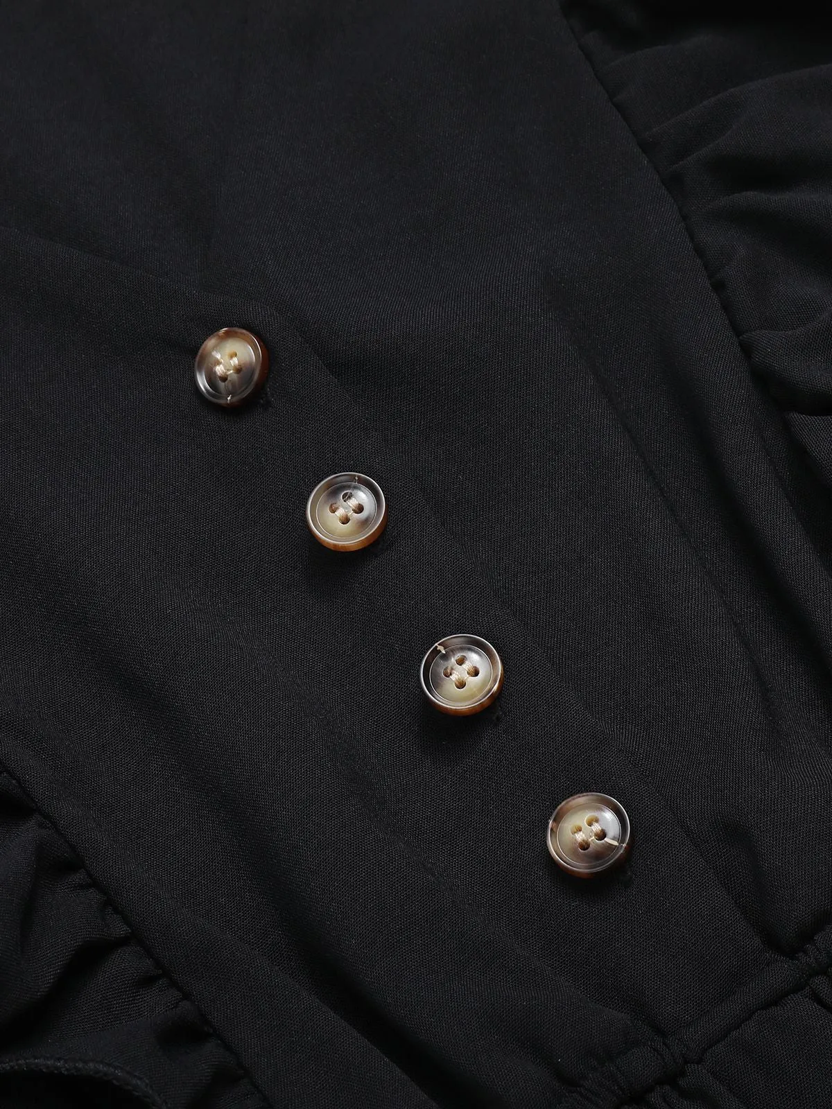 Black 1940s Solid Flying Sleeve Pleated Dress