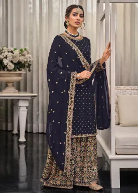 Blue Chinon & Georgette Designer Palazzo Salwar Suit