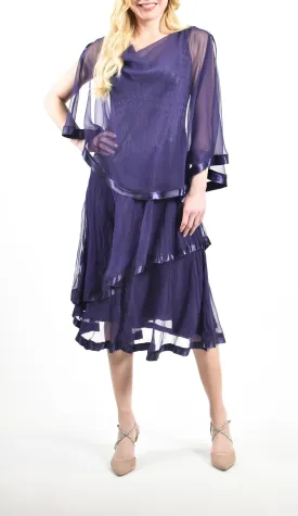 Caplet Overlay Layered Hem Dress