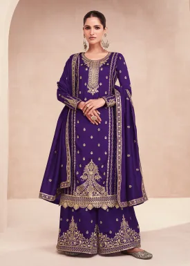 Captivating Purple Zari Embroidered Palazzo Salwar Suit