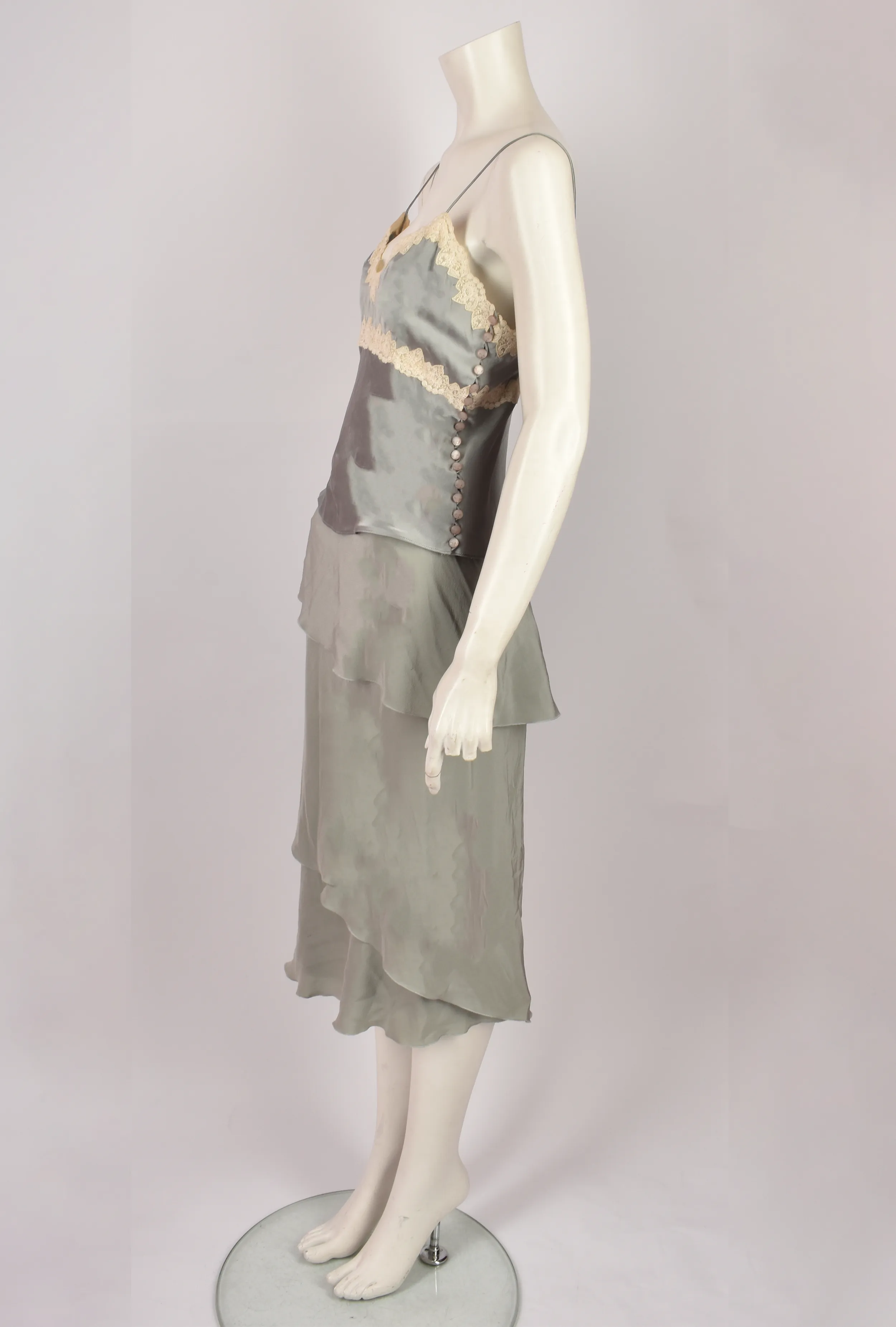 CHLOÉ S/S 1998 GREY SILK AND LACE SET