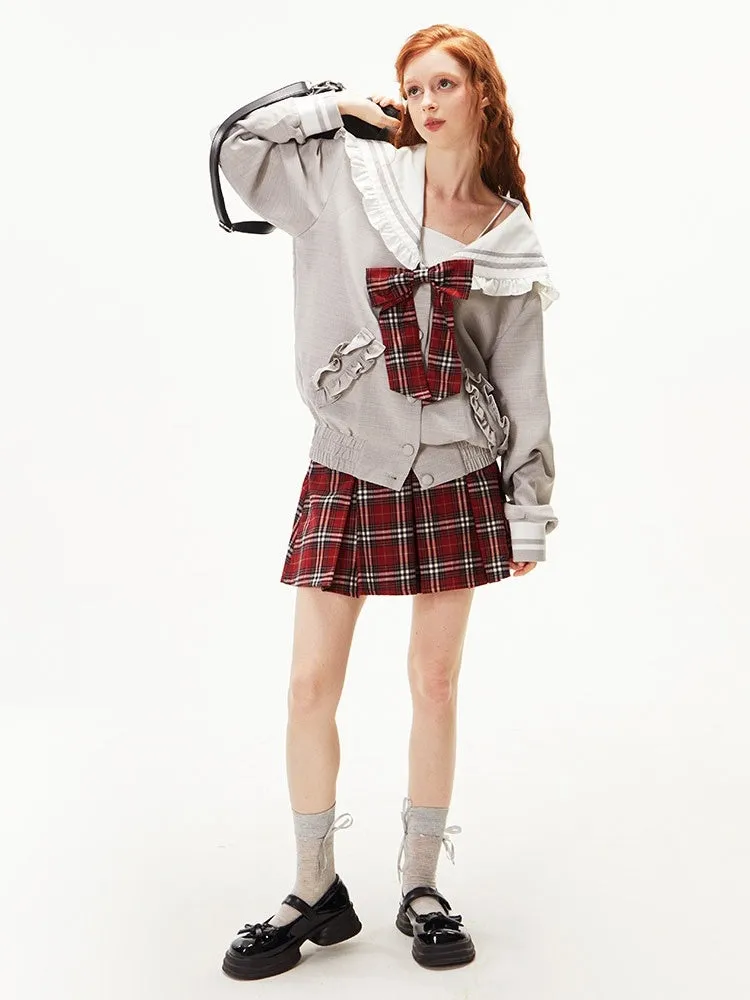 College Style Sailor Uniform Plaid Ribbon Jacket【s0000003542】