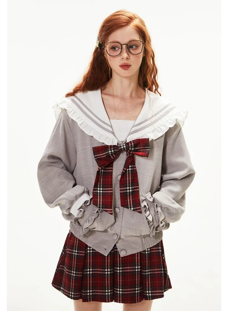 College Style Sailor Uniform Plaid Ribbon Jacket【s0000003542】