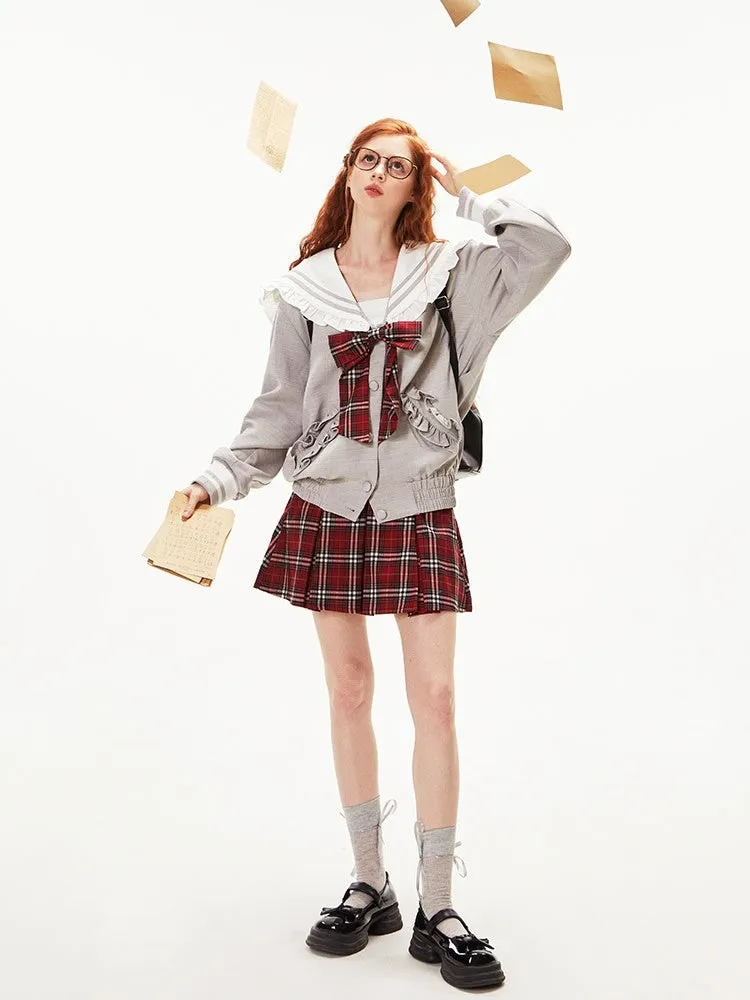 College Style Sailor Uniform Plaid Ribbon Jacket【s0000003542】