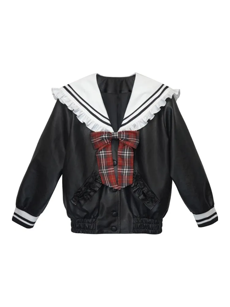 College Style Sailor Uniform Plaid Ribbon Jacket【s0000003542】