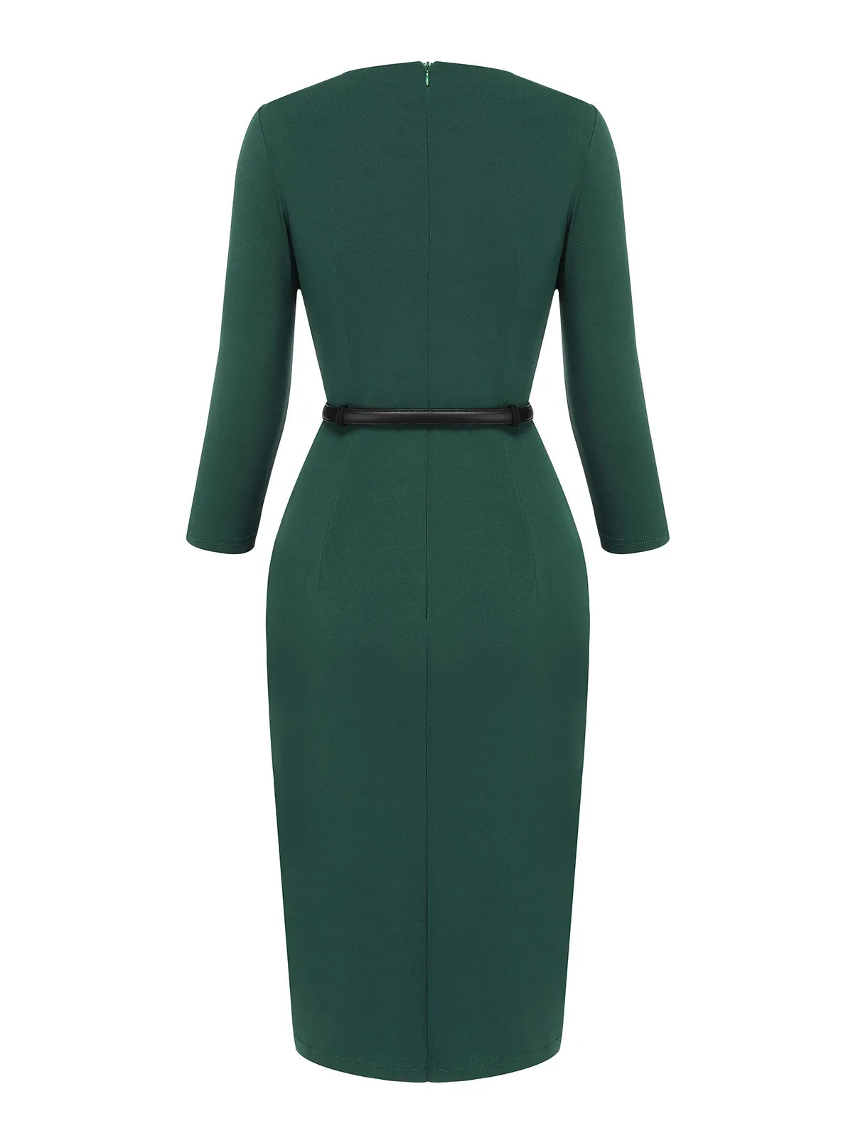 Dark Green 1940s Chinese Style Floral Belt Dress