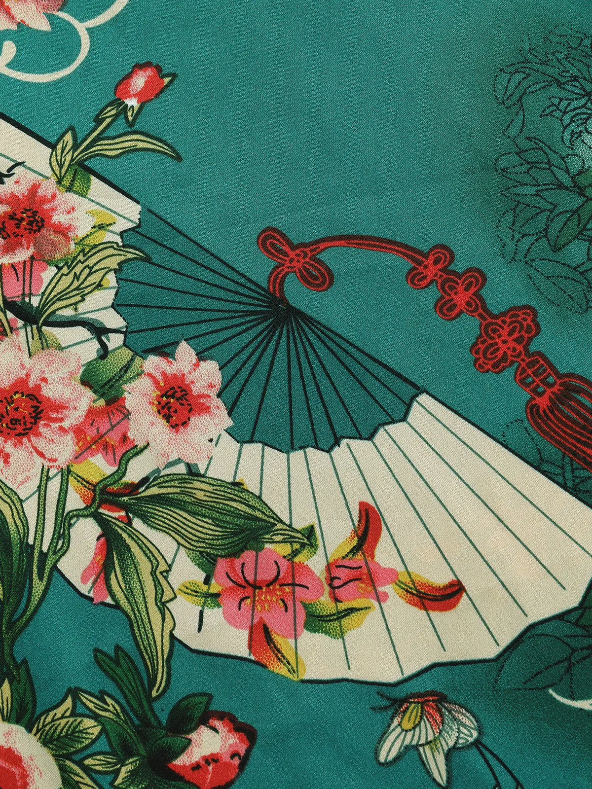 Dark Green 1940s Chinese Style Floral Belt Dress