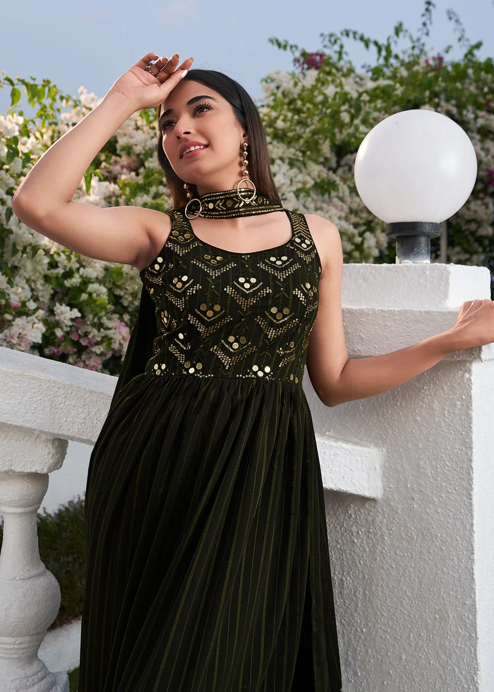 Designer Impressive Olive Party Style Palazzo Salwar Suit