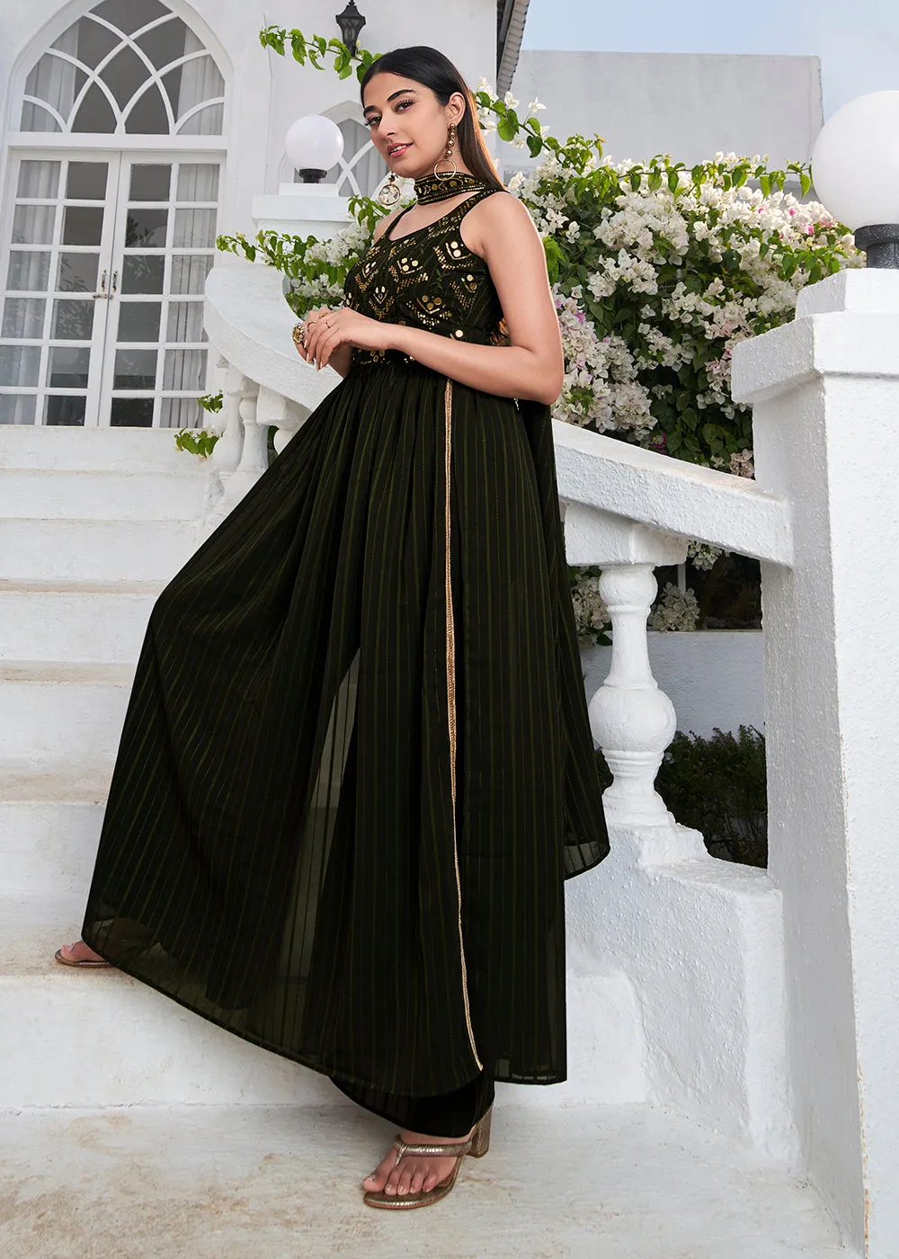 Designer Impressive Olive Party Style Palazzo Salwar Suit