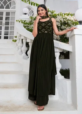 Designer Impressive Olive Party Style Palazzo Salwar Suit