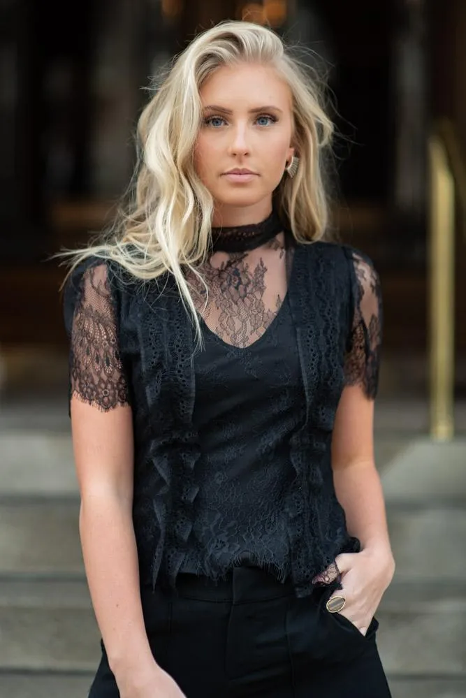 Edith Lace Top in Black