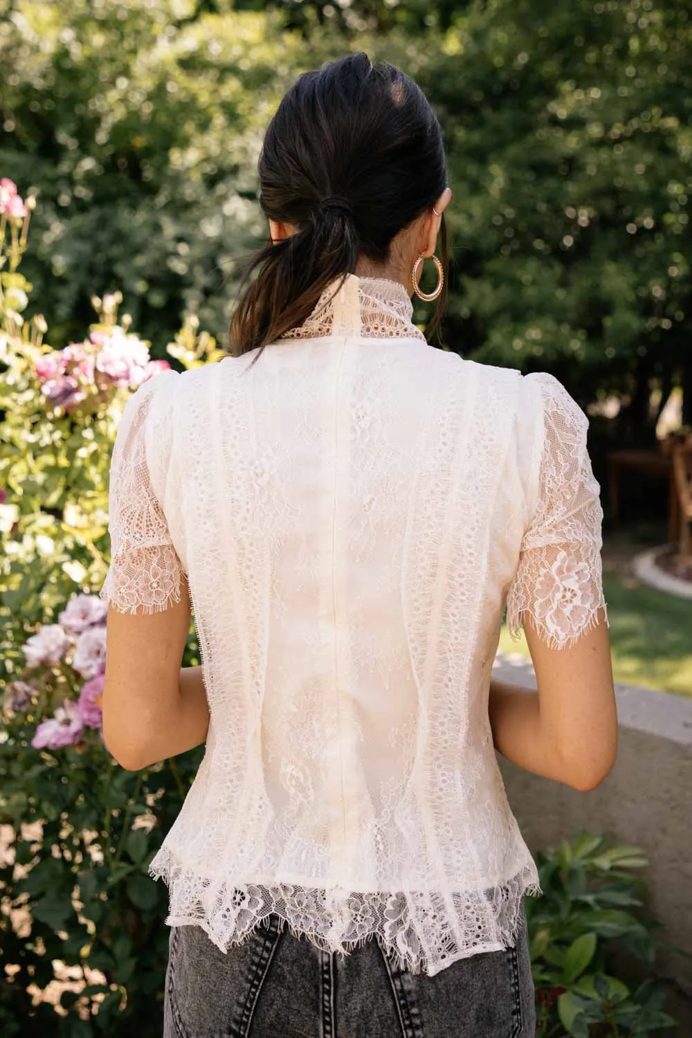 Edith Lace Top in Ivory