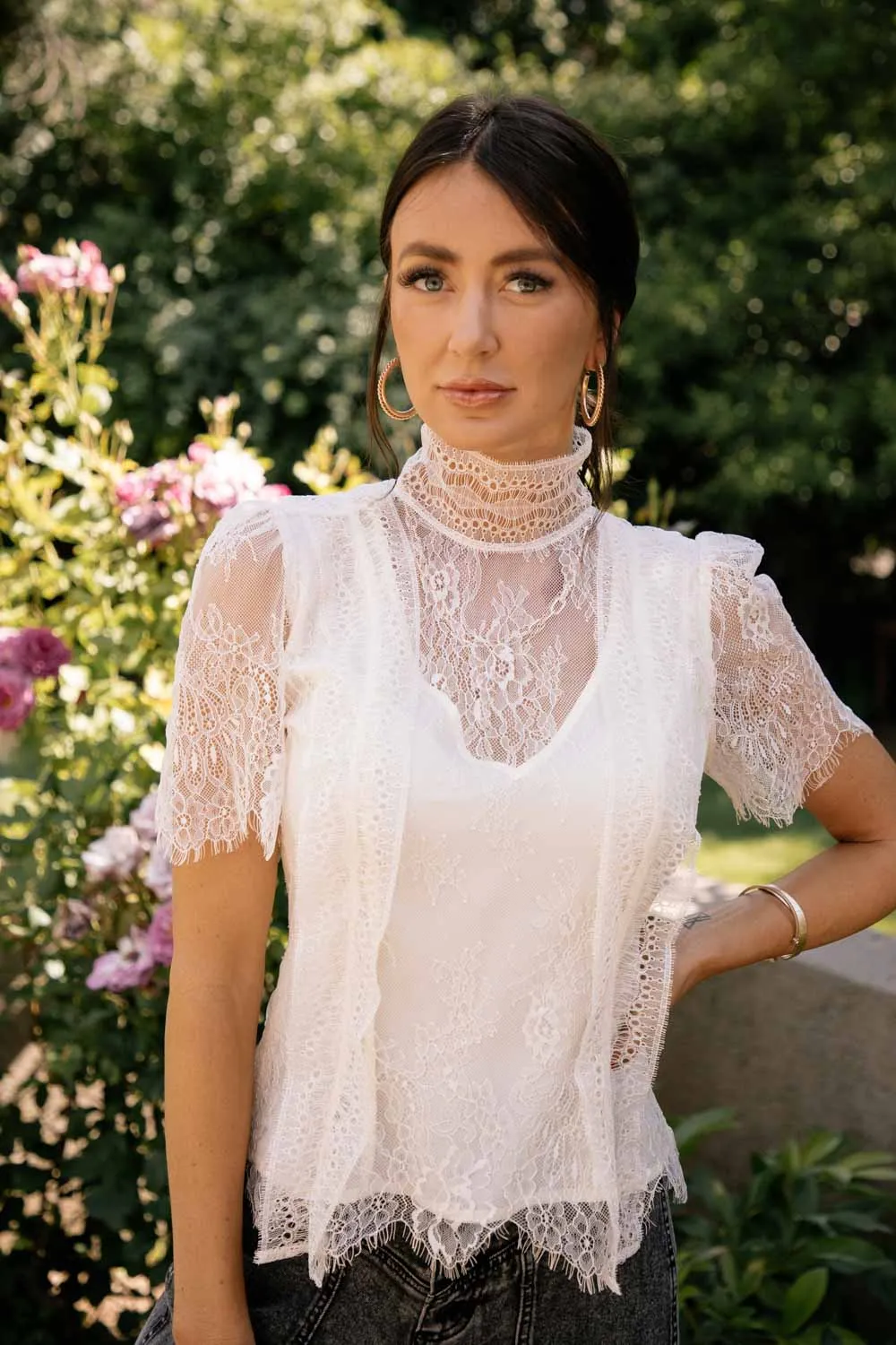 Edith Lace Top in Ivory