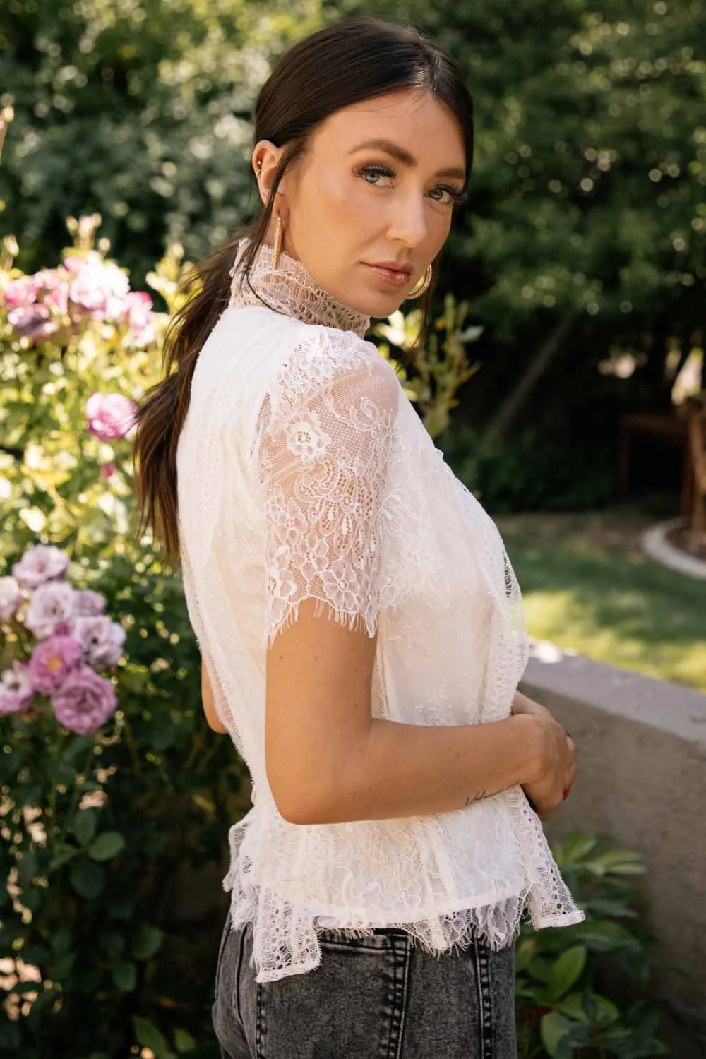 Edith Lace Top in Ivory