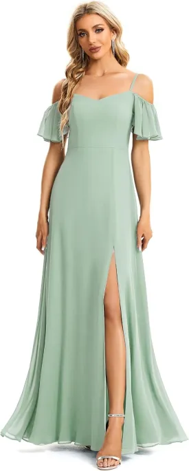 Ever-Pretty Women's Formal Dresses Off Shoulder Short Sleeve Split A-Line Floor Length Bridesmaid Dresses 0237