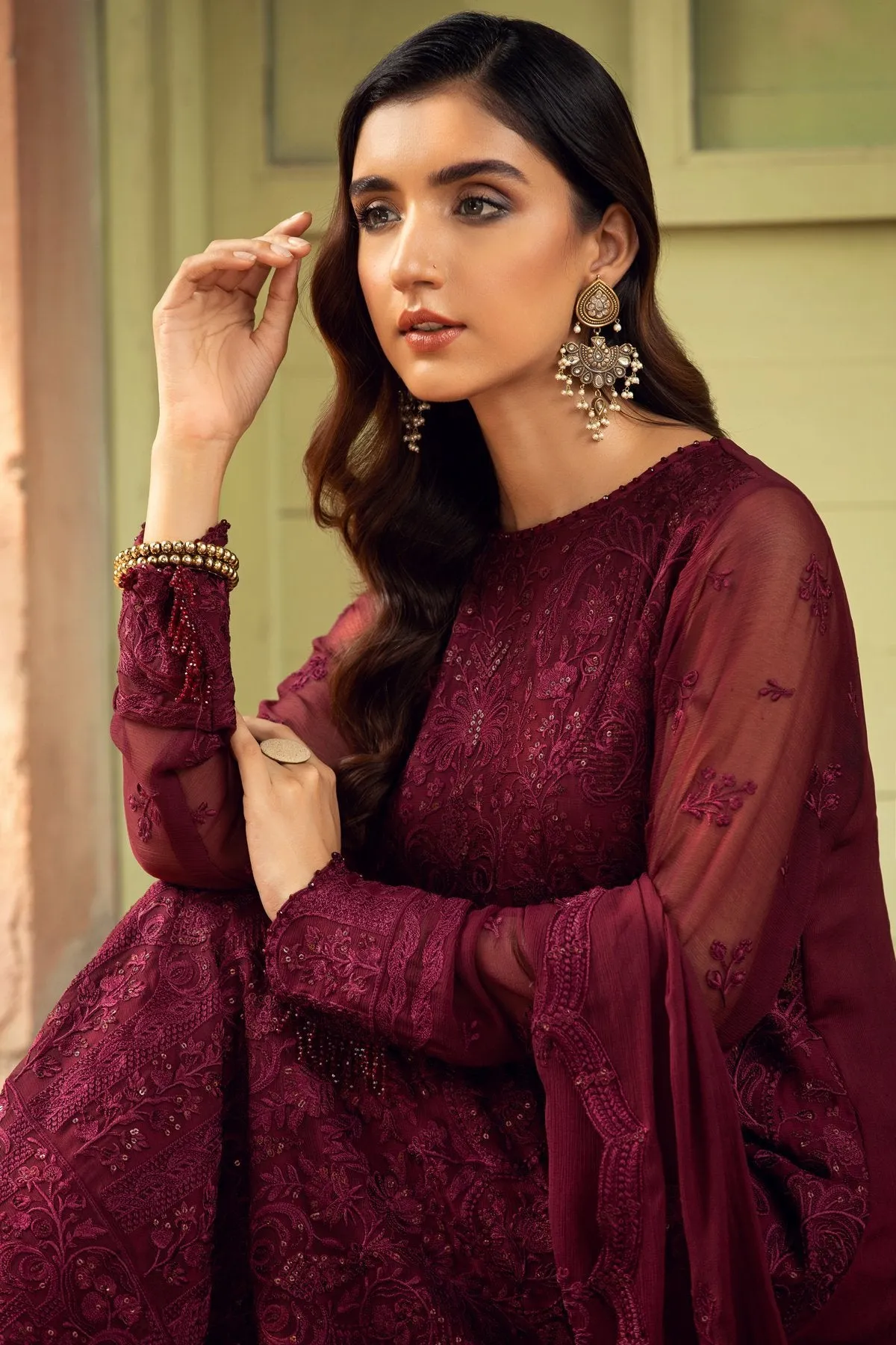 Farasha Embroidered Chiffon Collection – Sangria