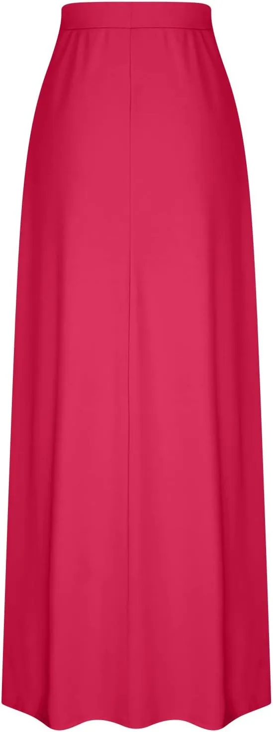 Fashion Long Skirt for Women Solid Elegant Maxi Skirts Casual Elastic High Waist Office Pencil Skirt with Pokets