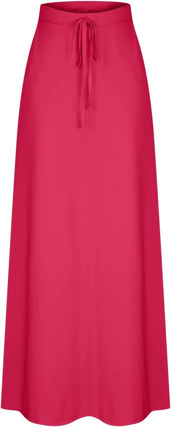 Fashion Long Skirt for Women Solid Elegant Maxi Skirts Casual Elastic High Waist Office Pencil Skirt with Pokets