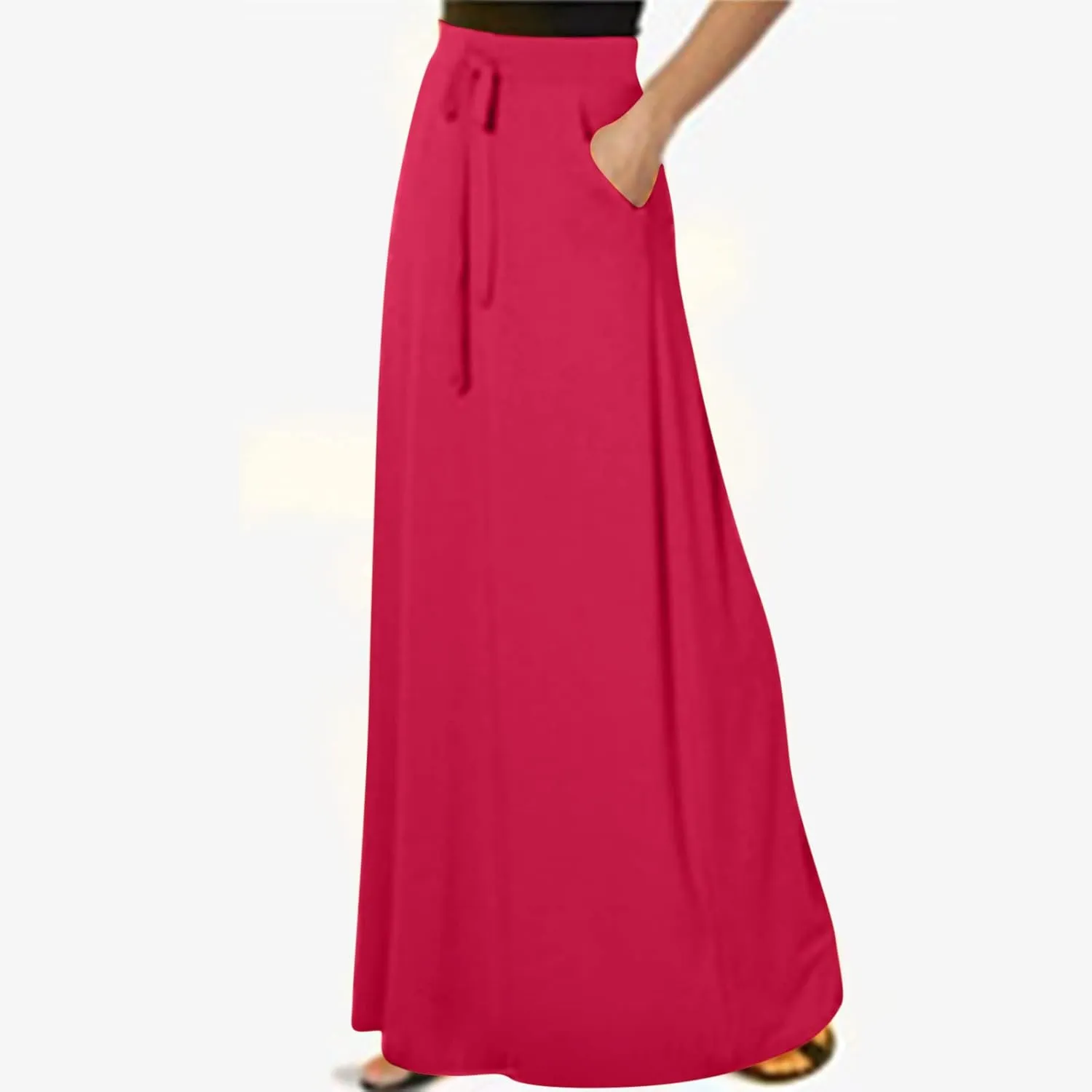 Fashion Long Skirt for Women Solid Elegant Maxi Skirts Casual Elastic High Waist Office Pencil Skirt with Pokets