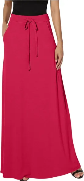 Fashion Long Skirt for Women Solid Elegant Maxi Skirts Casual Elastic High Waist Office Pencil Skirt with Pokets