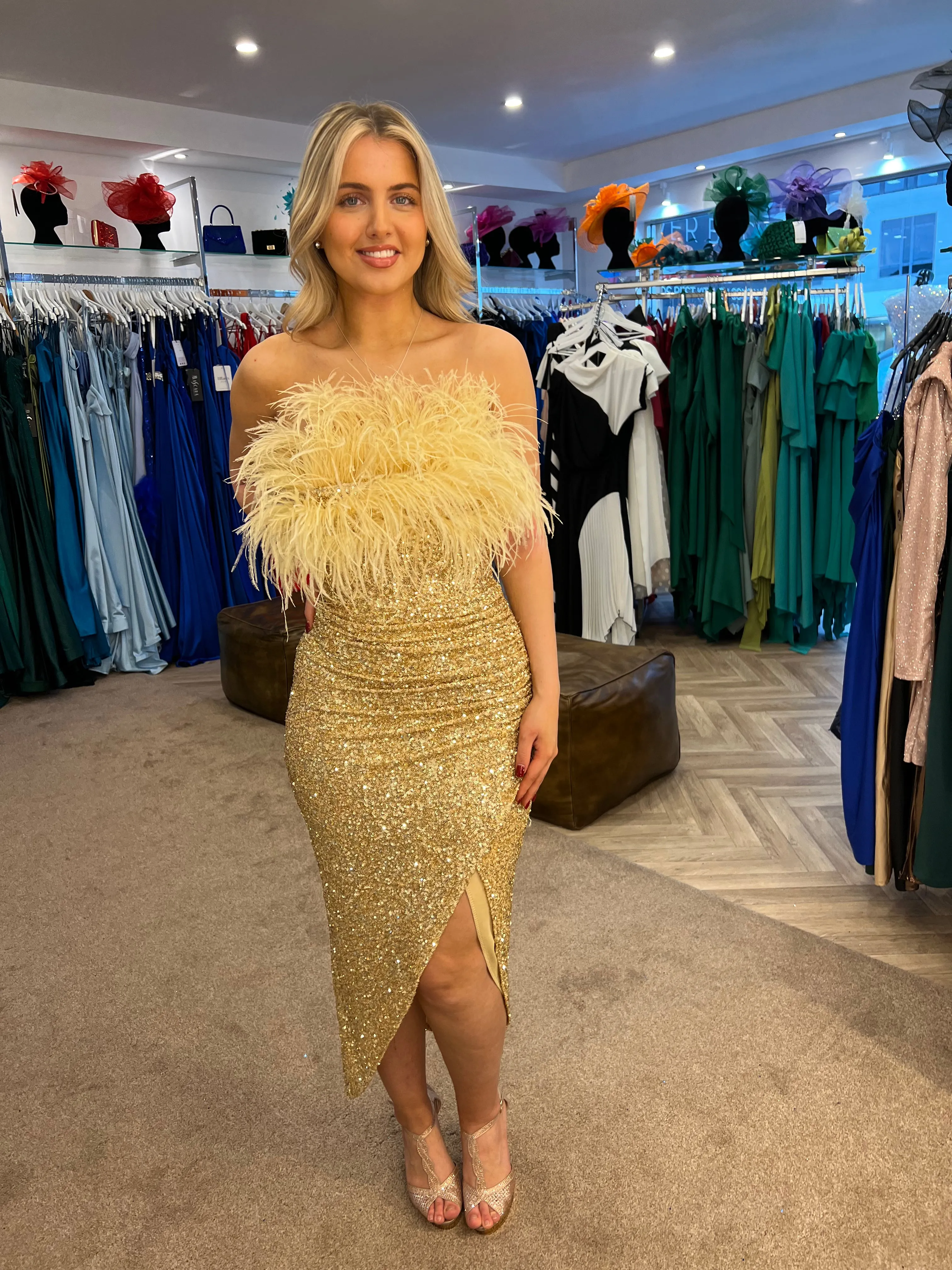 Feather finale sequin feather midi dress 3 colours