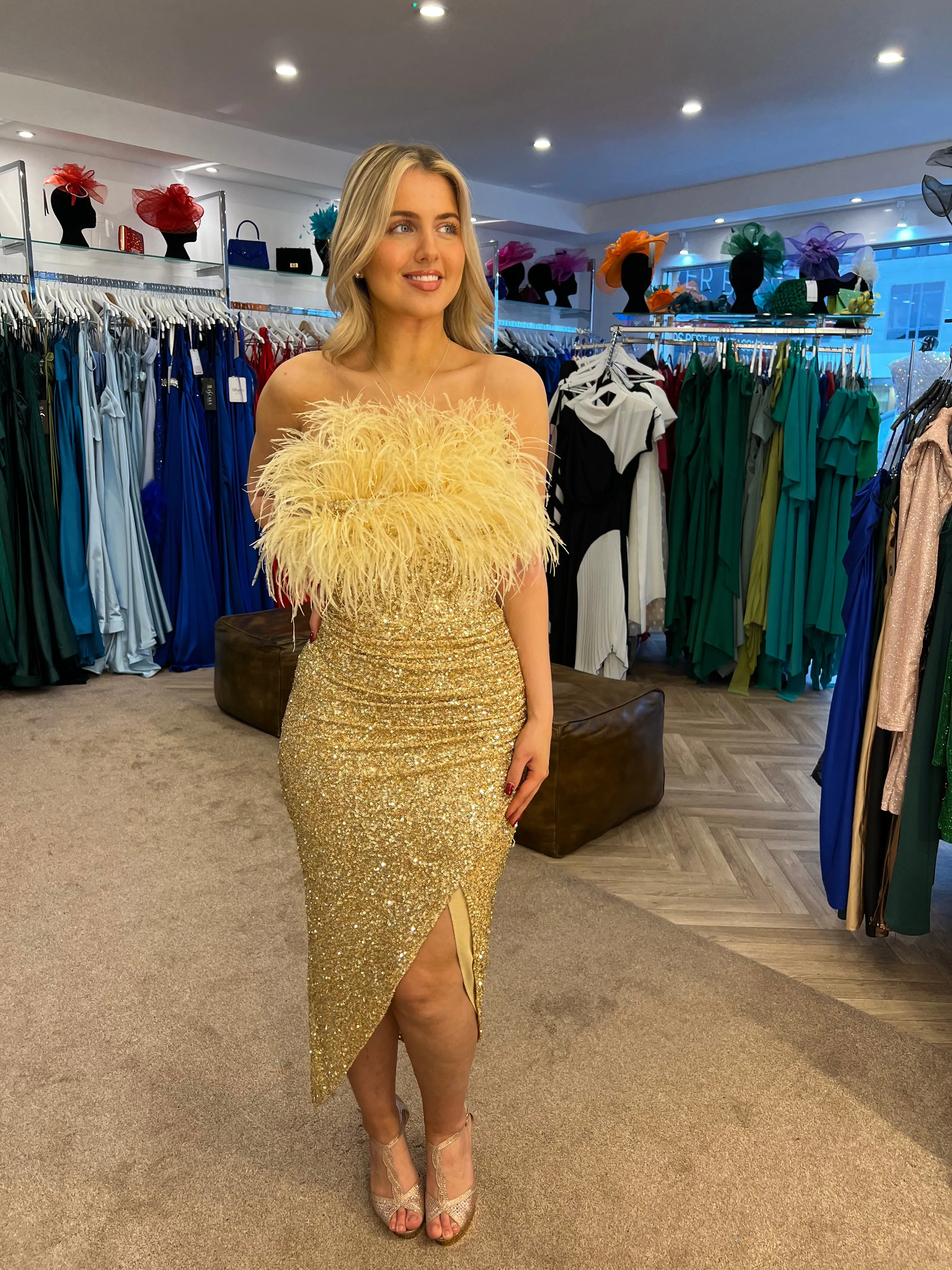 Feather finale sequin feather midi dress 3 colours